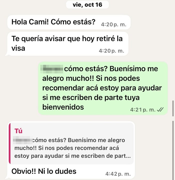 Cliente retiró su visa y agradece la ayuda
